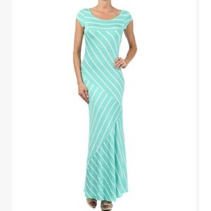 J’MODE USA: Asymmetrical Design Long Teal/ White Stripes Dress- Size XL SEE PICS